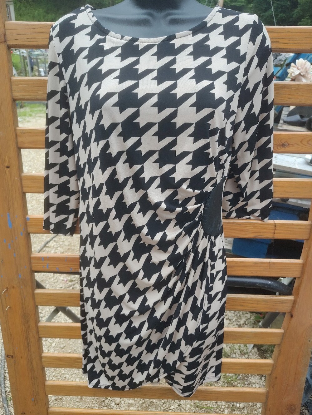 MSK PETITE Black and White Houndstooth Sheath Dress
